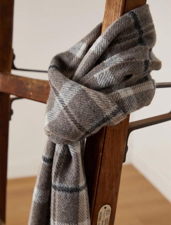 Aran Cashmere Lambswool Scarf - Grey & Mink Check