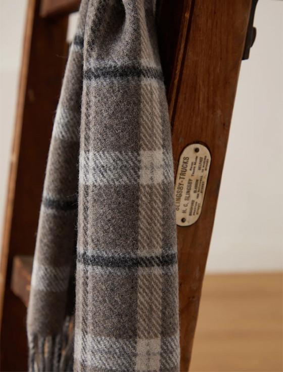 Aran Cashmere Lambswool Scarf - Grey & Mink Check