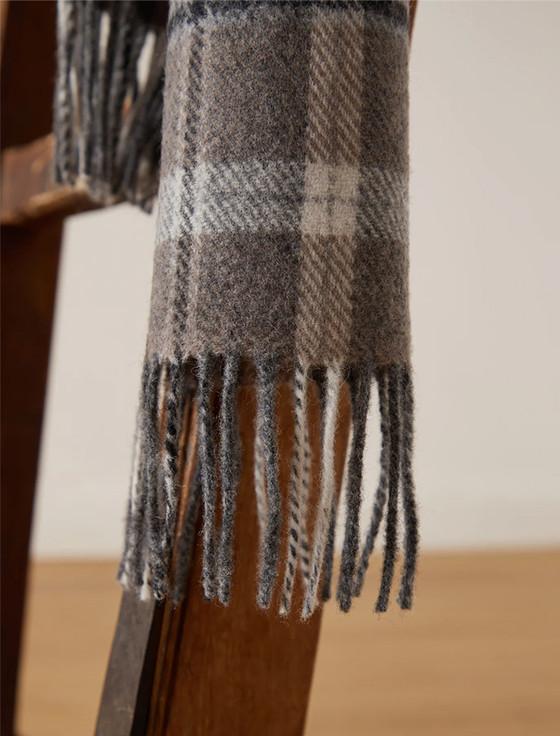 Aran Cashmere Lambswool Scarf - Grey & Mink Check