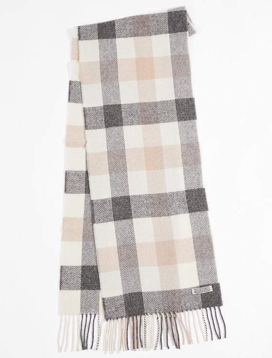 Aran Cashmere Lambswool Scarf - Neutral Block