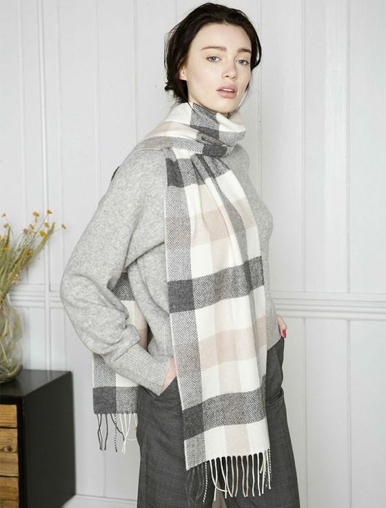 aran cashmere Lambswool Scarf - Neutral Block
