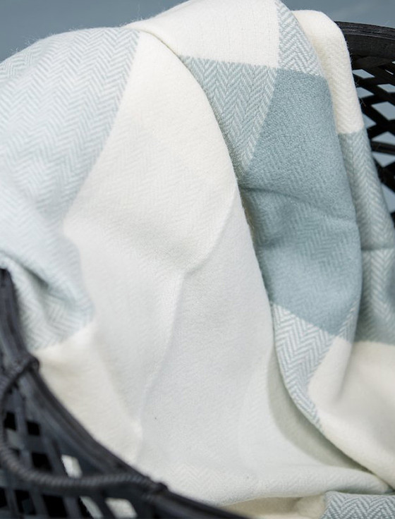 Aran Cashmere Lambswool Throw - Aqua Block Twill