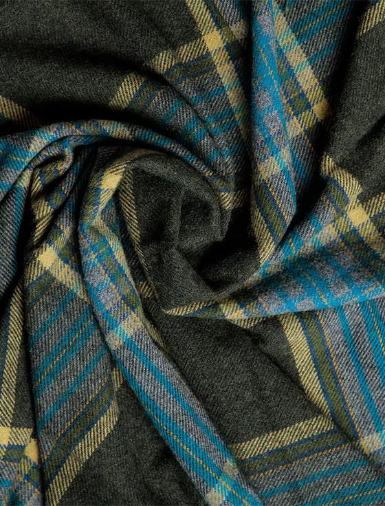 Aran Cashmere Lambswool Throw - Army & Blue Check
