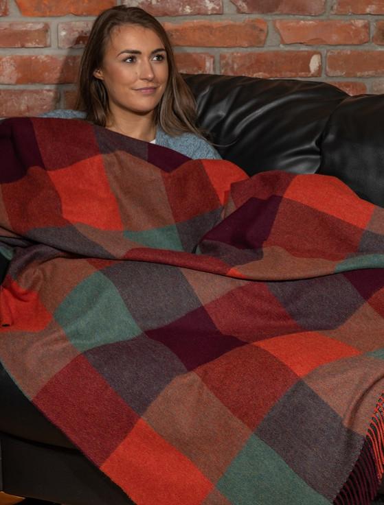 aran cashmere Lambswool Throw - Autumn Shades