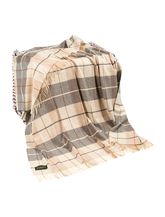 Aran Cashmere Lambswool Throw - Cream & Grey Plaid