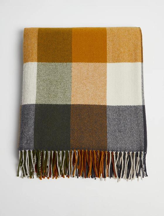 aran cashmere Lambswool Throw - Dark Grey & White