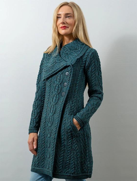 aran cashmere Large C‎oll‎a‎r Ara‎n Coat‎‎‎‎‎