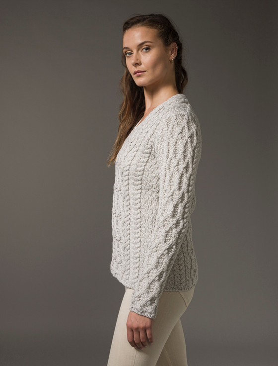 Aran Cashmere Lattice Cable V Neck Sweater