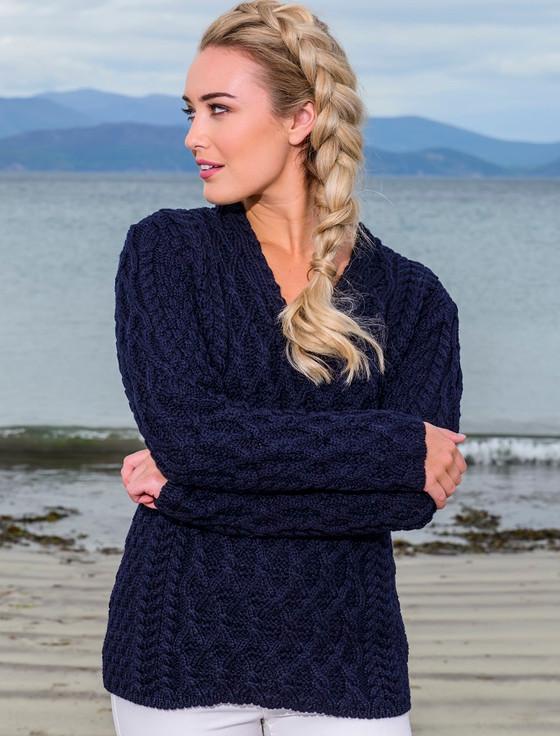 Aran Cashmere Lattice Cable V Neck Sweater‎‎‎‎
