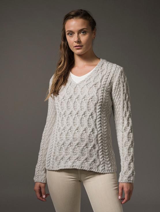 Aran Cashmere Lattice Cable V Neck Sweater‎‎‎‎