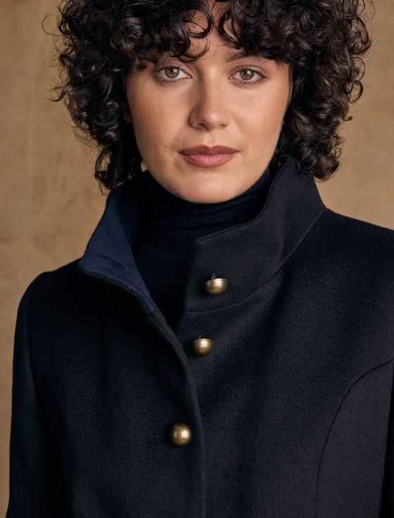 Aran Cashmere Lynn Tweed Coat - Navy Melton