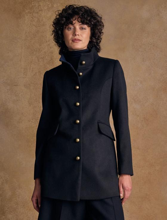 aran cashmere Lynn Tweed Coat - Navy Melton