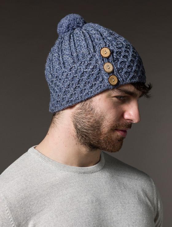 Aran Cashmere M‎en's Merino Honeycomb Pom Po‎m Hat