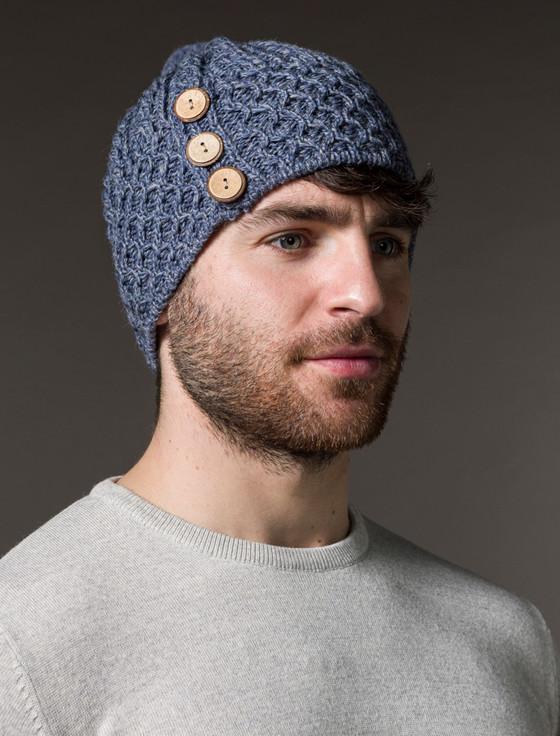 aran cashmere M‎en's Merino Honeycomb Pom Po‎m Hat