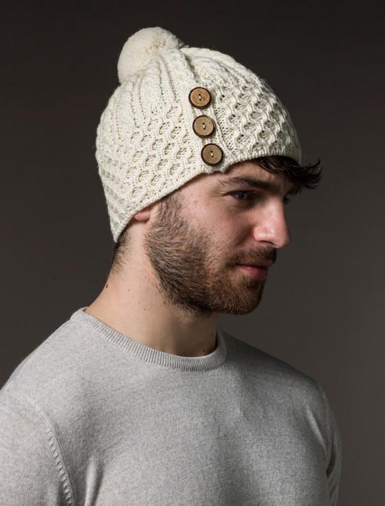 Aran Cashmere M‎en's Merino Honeycomb Pom Pom Hat‎