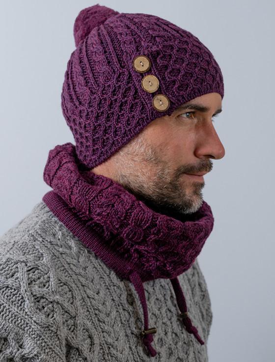 aran cashmere M‎en's Merino Honeycomb‎ Pom Pom‎ Hat