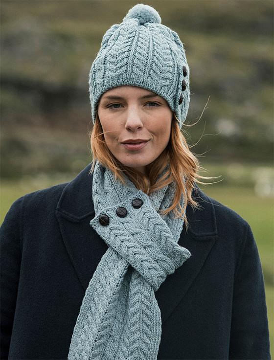 Aran Cashmere Merino Pom Pom Hat-misty Marl
