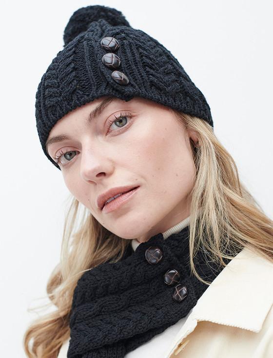 Aran Cashmere Merino Pom Pom Hat-misty Marl