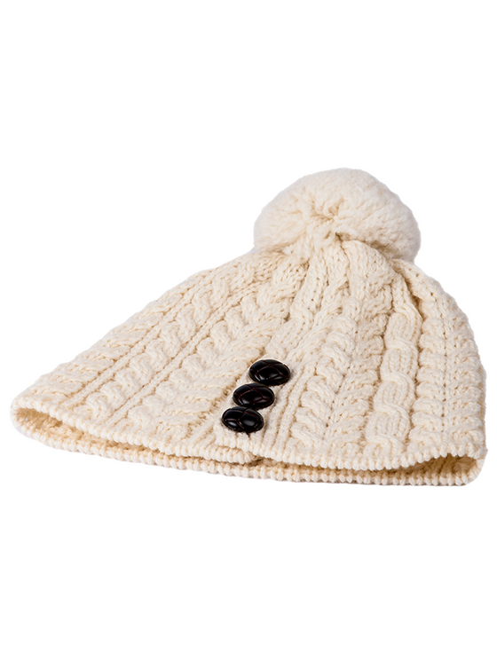 Aran Cashmere Merino Pom Pom Hat-misty Marl