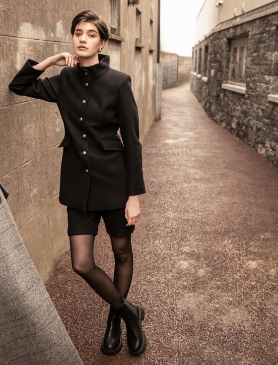 aran cashmere Maggie Tweed Shorts - Navy Fleck