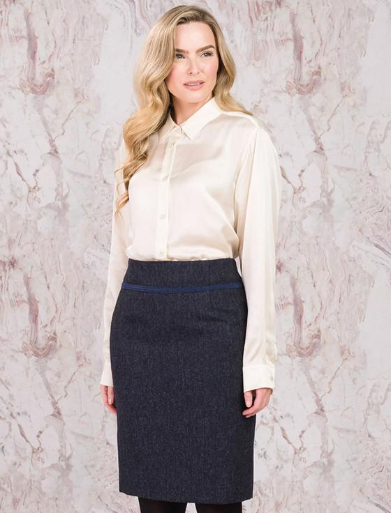 Aran Cashmere Mary Kate Tweed Skirts - Navy Fleck