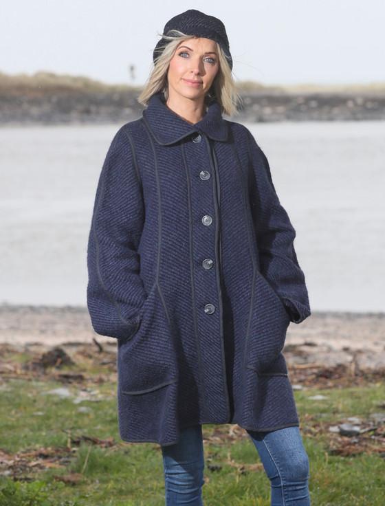 Aran Cashmere Maureen Tweed Coat - Twill Indigo