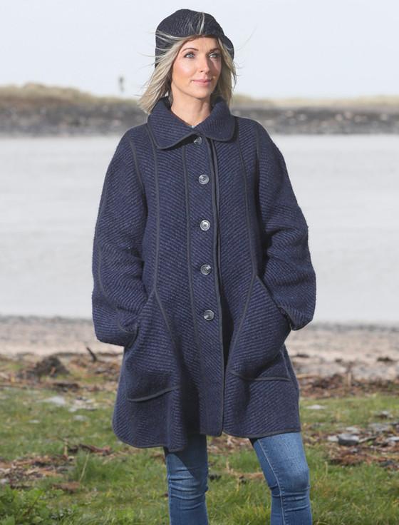 Aran Cashmere Maureen Tweed Coat - Twill Indigo