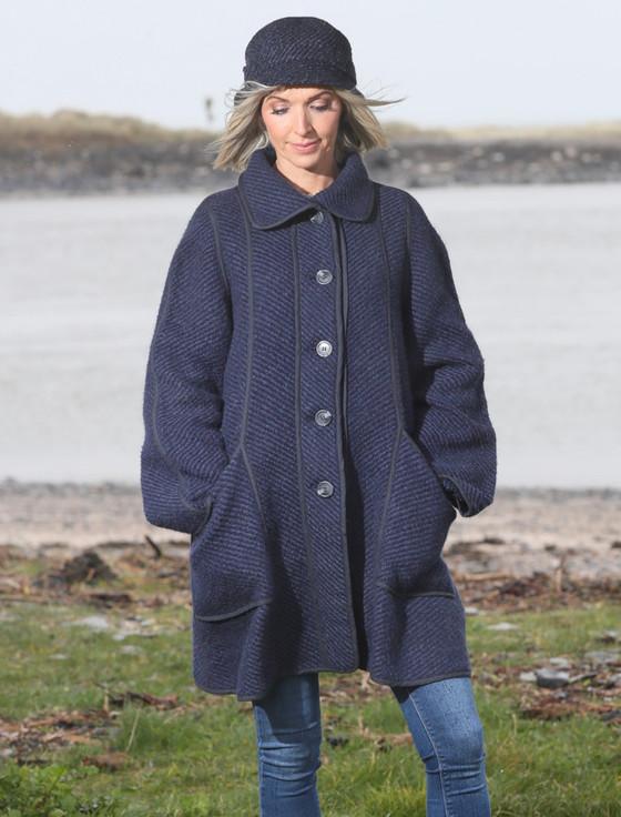 Aran Cashmere Maureen Tweed Coat - Twill Indigo