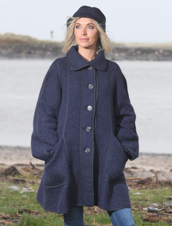 aran cashmere Maureen Tweed Coat - Twill Indigo