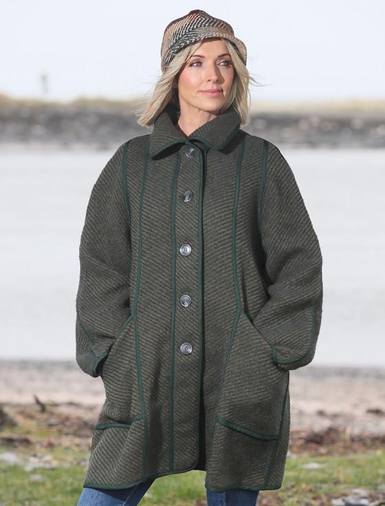 Aran Cashmere Maureen Tweed Coat - Twill Olive