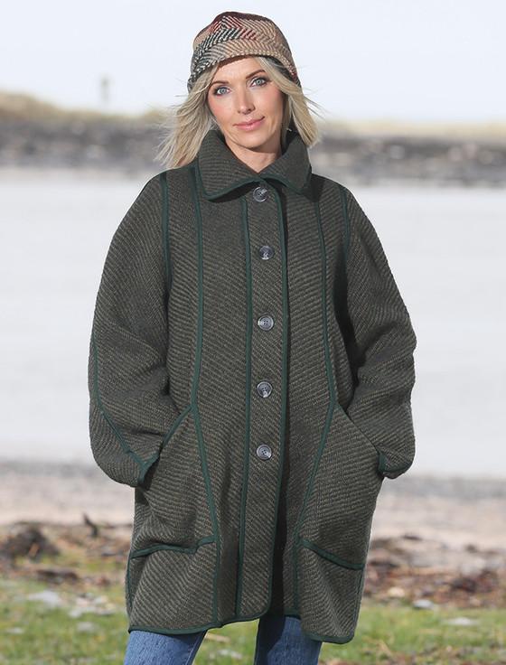 Aran Cashmere Maureen Tweed Coat - Twill Olive