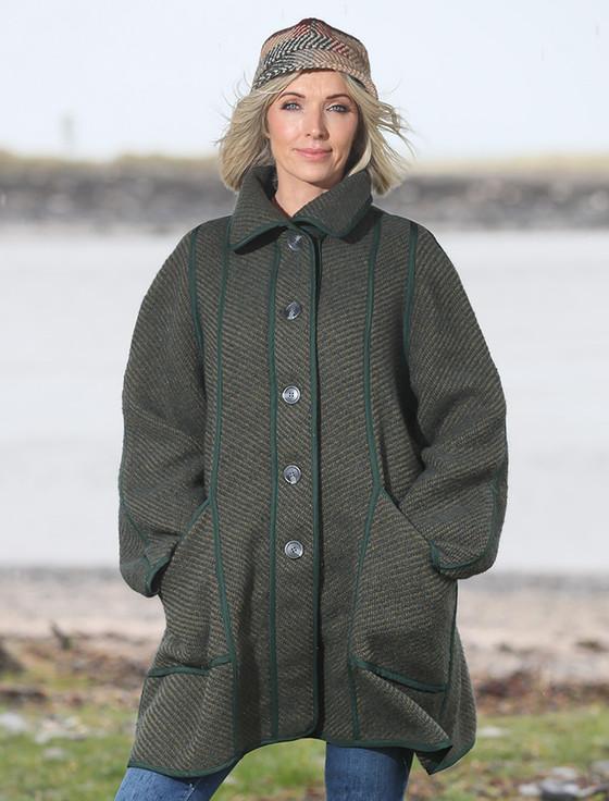 aran cashmere Maureen Tweed Coat - Twill Olive