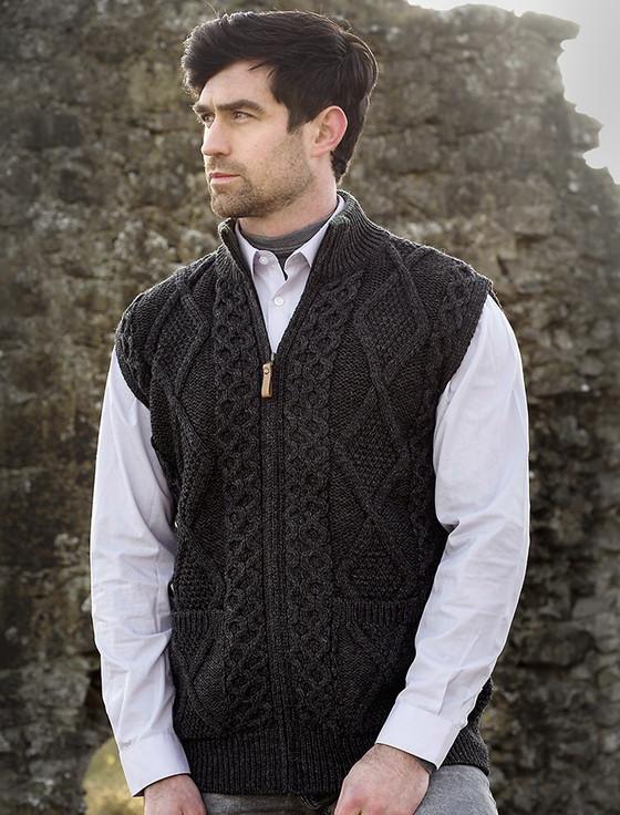 aran cashmere Men's Aran Wool Zip Bodywarmer