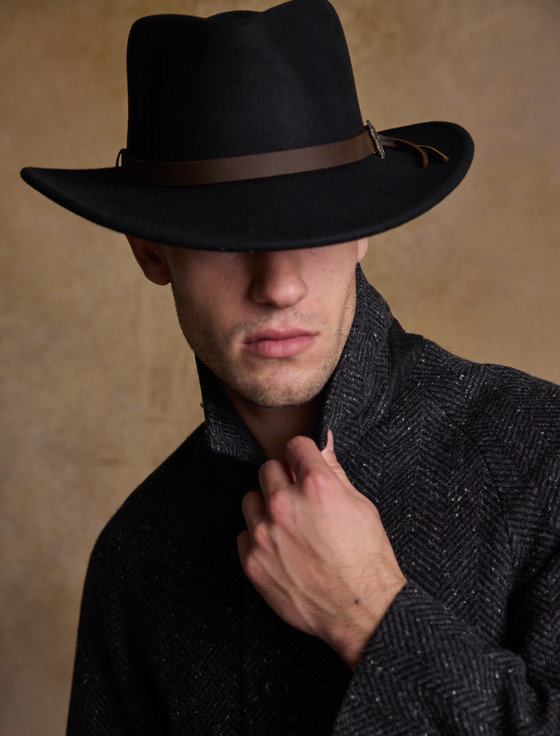 Aran Cashmere Men's Boston Wool Felt Hat - Black