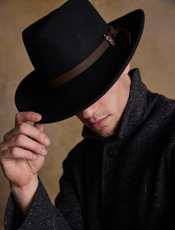 aran cashmere Men's Boston Wool Felt Hat - Black