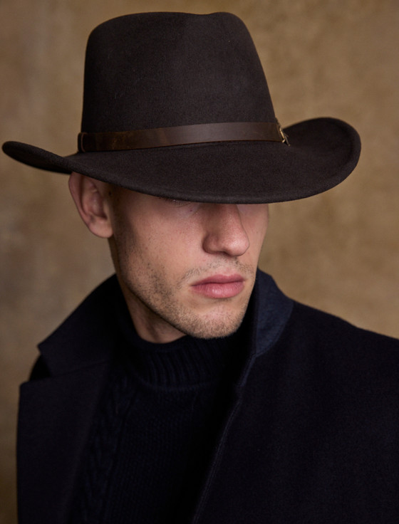 aran cashmere Men's Boston Wool Felt Hat - Brown