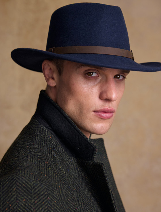 aran cashmere Men's Boston Wool Felt Hat- Navy