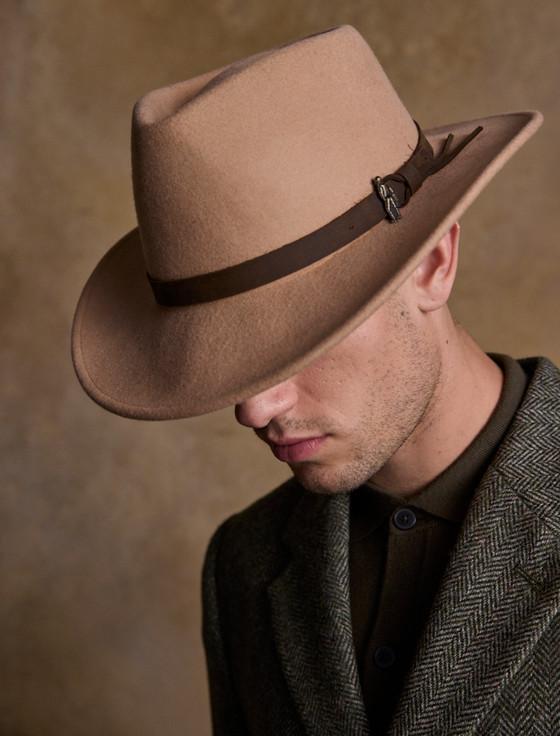 aran cashmere Men's Boston Wool Felt Hat - Tan