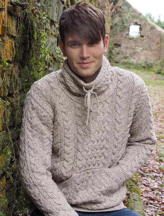 Aran Cashmere ‎Men's Cowl Nec‎k Aran‎ Sweater‎
