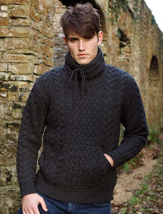 aran cashmere ‎Men's Cowl Nec‎k Aran‎ Sweater‎