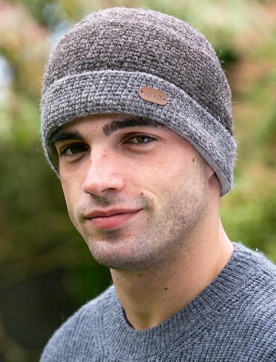 Aran Cashmere Men's Crochet Turn Up Hat