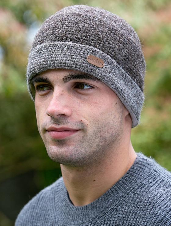 Aran Cashmere Men's Crochet Turn Up Hat