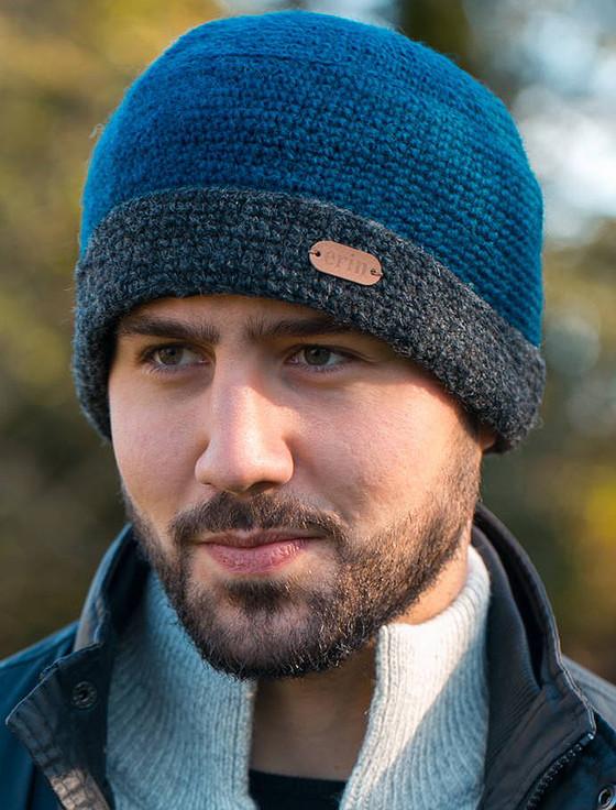 Aran Cashmere Men's Crochet Turn Up Hat