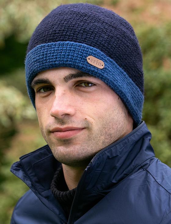 aran cashmere Men's Crochet Turn Up Hat