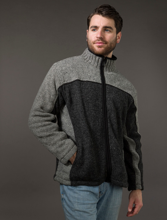 aran cashmere Men's Fleece Lined Wool Jacket