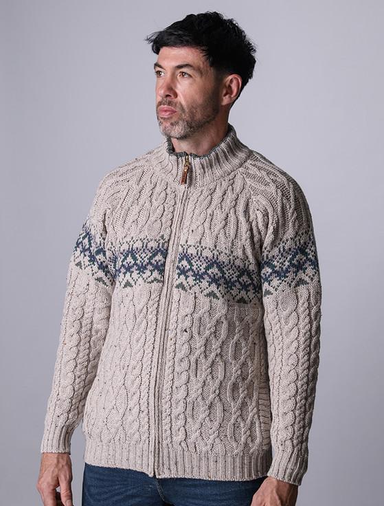 Aran Cashmere Men's Full Zip Cardigan With Pockets