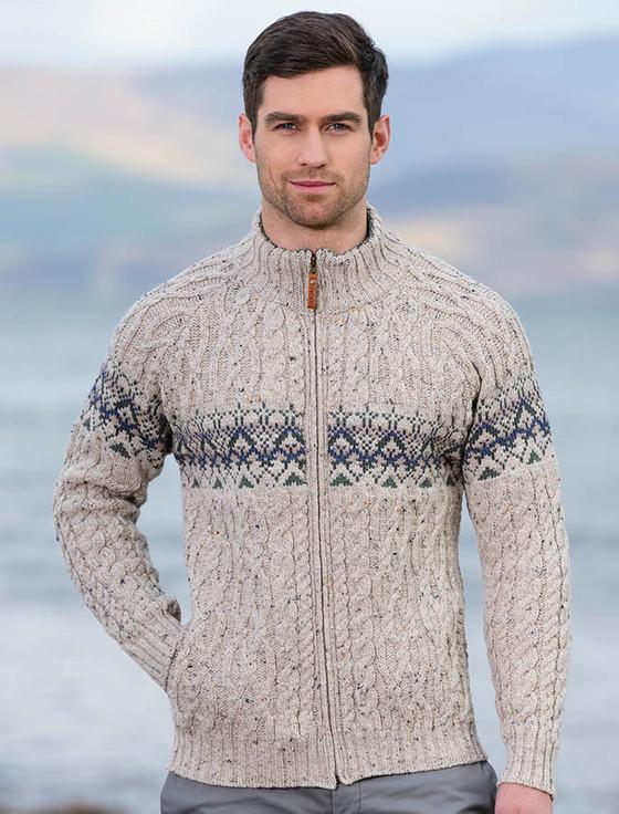 aran cashmere Men's Full Zip Cardigan with Pockets