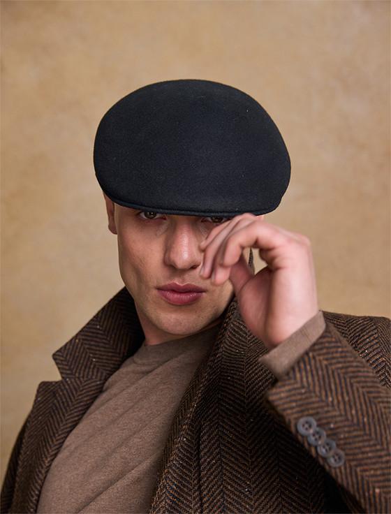 Aran Cashmere Men's Galway Felt Flat Cap - Black
