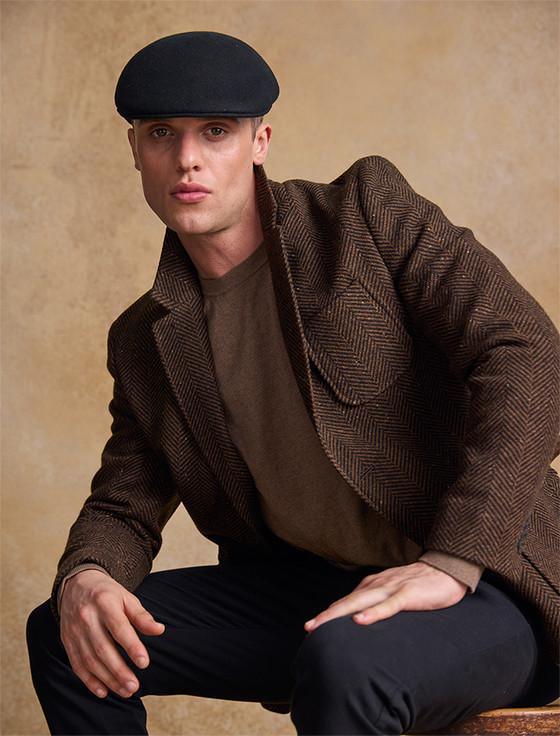 Aran Cashmere Men's Galway Felt Flat Cap - Black