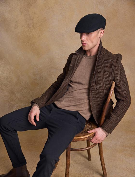 Aran Cashmere Men's Galway Felt Flat Cap - Black